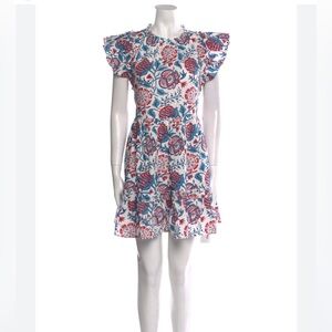 Caroline Constas Women's 100% Cotton Paisley Floral Mini Dress Blue Red print